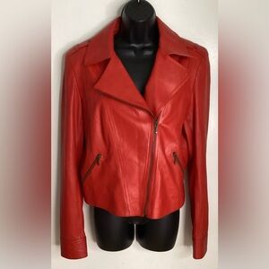 Chic Red Leather Jacket M